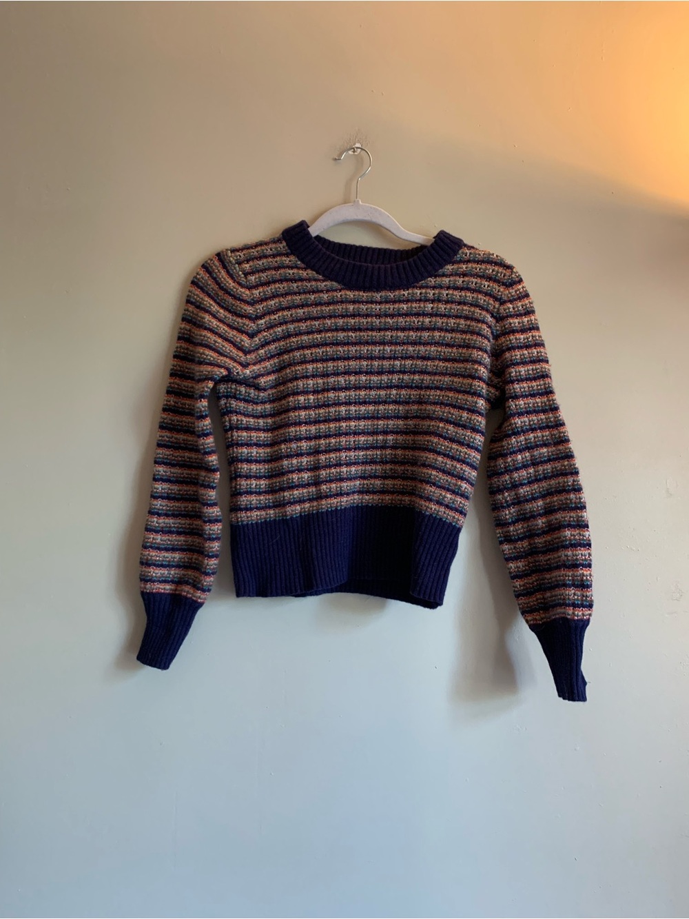 Madewell Navy Multicolor Striped Crewneck Sweater Women Size Small Fall Winter